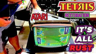 Atari Tetris cocktail arcade restoration part 1  pattern routing top & removing rust with a tumbler