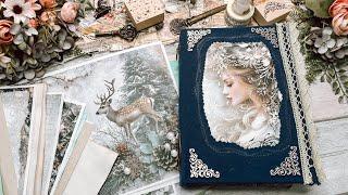 Junk Journal / deutsch / Frosty Forest Journal / Buch mit Stoff beziehen / Cover Teil 1