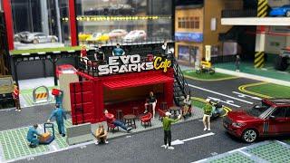 EVOSparks Diecast Shipping Container Cafe 1/64 Diorama | Hotwheels Diorama