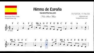 National Anthem of Spain Notes Sheet Music in F Major for Flute Violin Recorder Oboe