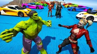 Superheroes  Parkour challenge: Stock GTA 5 cars edition!  Spiderman's team and Thor's team