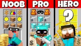 Minecraft Battle: NOOB vs PRO vs HEROBRINE: BANK ROBBERY CRAFTING CHALLENGE / Animation