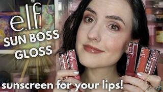 Sunscreen for your lips?! NEW e.l.f. Cosmetics  SUN BOSS GLOSS | Lip Swatches of ALL 5 Shades!