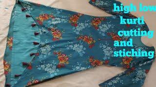 high low kurti cutting and stiching/latest kurti design/c cut kurti design in hindi