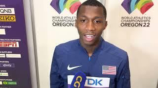 Erriyon Knighton after bronze in 200 at 2022 Worlds