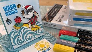 Cute Pop Up Slider Card with Surfing Santa