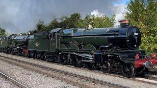 Double steam trains ready for mayflower tour with clun castle leading this amazing locomotive sight