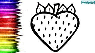 Strawberry  Drawing, Colouring for Kids, Drawing for Kids, Fruits Drawing, @DRAWINGWITHNITA