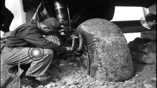 US P-61 stuck in a shell crater after skidding of the runway in Colomiers,France. HD Stock Footage