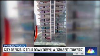 City officials tour inside downtown LA 'graffiti towers'