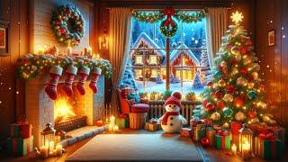 Beautiful Relaxing Christmas Music  Soft Piano Instrumental Music with Cracking Fireplace and Snow