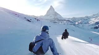 Sledging fun in front of the Matterhorn in Zermatt