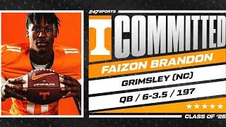 WATCH: 5-star QB Faizon Brandon commits to Tennessee LIVE on 247Sports | No. 1 Player in 2026