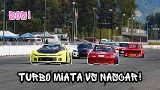 Turbo Miata vs NASCAR Track Battle!