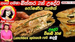  බිත්තර 2න් උදේට පෝෂණීය කෑමක් Breakfast & lunchbox spinach roti by Apé Amma