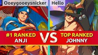 GGST ▰ Ooeygooeysnicker (#1 Ranked Anji) vs Hello (TOP Ranked Johnny). High Level Gameplay