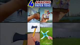 4 Amazing paper toys , how to make boomerang , paper ninja star launcher , paper kunai