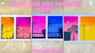 Night and day painting ideas by using DOMS brush pen #ononnasartstudio