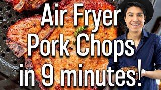 Air Fryer Pork Chops in just 9 minutes- SO juicy and tender.