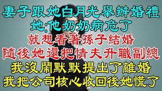 我只是個工具人！妻子跟她白月光舉辦婚禮，她：他奶奶病危了，就想看著孫子結婚，隨後她還把情夫升職副總。我沒鬧默默提出了離婚，提交離婚和離職後我把公司核心收回後她卻慌了！