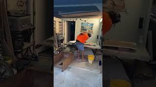 Day 70: Glassing the aft bench It’s time to add some serious fiberglass to the aft bench