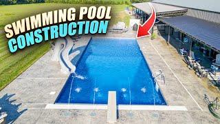 Swimming pool construction 20x50 vinyl liner 8ft Deep (Timelapse)