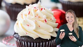 Peppermint Bark Cupcakes with a Chocolate Ganache Surprise