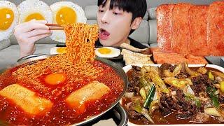 AMSR MUKBANG | 직접 만든 순두부 열라면 먹방 & 레시피 계란, 스팸, 김치 | FIRE NOODLES EATING