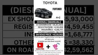 TOYOTA FORTUNER 4×2 DIESEL MANUAL ON ROAD PRICE