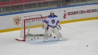 JHL. Sultanov  and Evdokimov during pre-game warm-up at the Red Army -Academy Mikhaylov hockey game