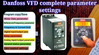 Danfoss VFD complete parameter settings | Copy,Motor details,DI,DO,AI,AO,Relay,Frequency |