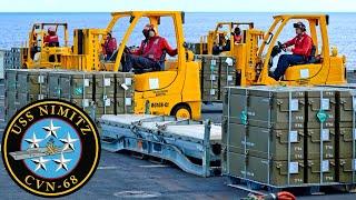 U.S. Navy: Aircraft carrier USS Nimitz (CVN 68) during ammunition loading.