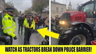 WATCH As Tractors Breakdown Police Barrier At London Farmer Protest!