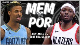 Memphis Grizzlies vs Portland Trail Blazers Full Game Highlights | Nov 25 | 2025 NBA Season