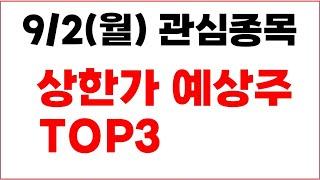 [주식] 9/2(월) 관심종목 상한가 예상주