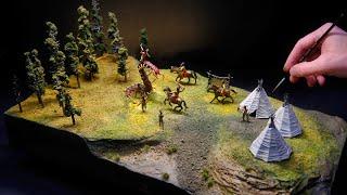 Disgusting Giant Centipede Fights Native Warriors Diorama