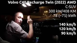 Volvo C40 Recharge Twin, test zasięgu realnego przy 140, 120, 90 km/h