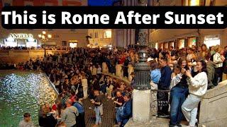 Rome Italy, Rome walking tour in the evening, Rome October 2024. Trevi fountain at night