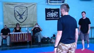 Military Sports Horting. Club knife and cane fight. National professionally applied sport of Ukraine