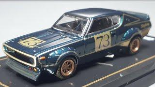 1/64 Nissan Skyline 2000 GTR Kenmeri 73 concept by Inno64 vs UCC promo diecast model car review 1972