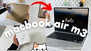 macbook air m3 unboxing (silver) ️ + airpods pro 2 usb-c, accessories, aesthetic