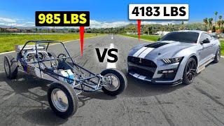 925hp Mustang Shelby GT500 vs Old School Meth-Injected Sandrail — Power to Weight Drag Racing!