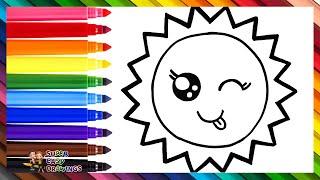 How to Draw the Sun  Draw and Color a Cute Sun  Drawings for Kids