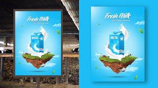 Milk Product Poster Design in Photoshop | Milk Advertising Poster Design