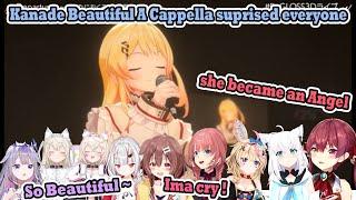 Hololive members react to Kanade beautiful A Cappella and Kanade's singing voice surprises everyone