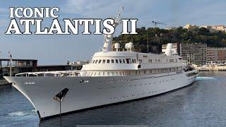 Arrival & Docking of  iconic ATLANTIS II - Greece made 115m. $100M  Superyacht