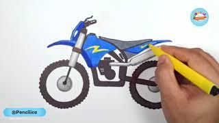 How to draw a Dirt bike  - Motocross Bike Drawing - Motorcycle Drawing tutorial for kids