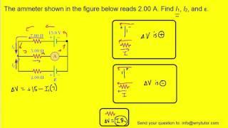 The ammeter shown in the figure below reads 2.00 A. Find I1, I2, and ε.