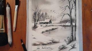 Drawing a landscape with a pencil | Painting pencil | Art pencil |