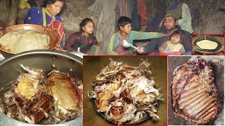 dharme brother family cook BUFF RIBS curry & bread in their farm house in Village || @ruralnepall